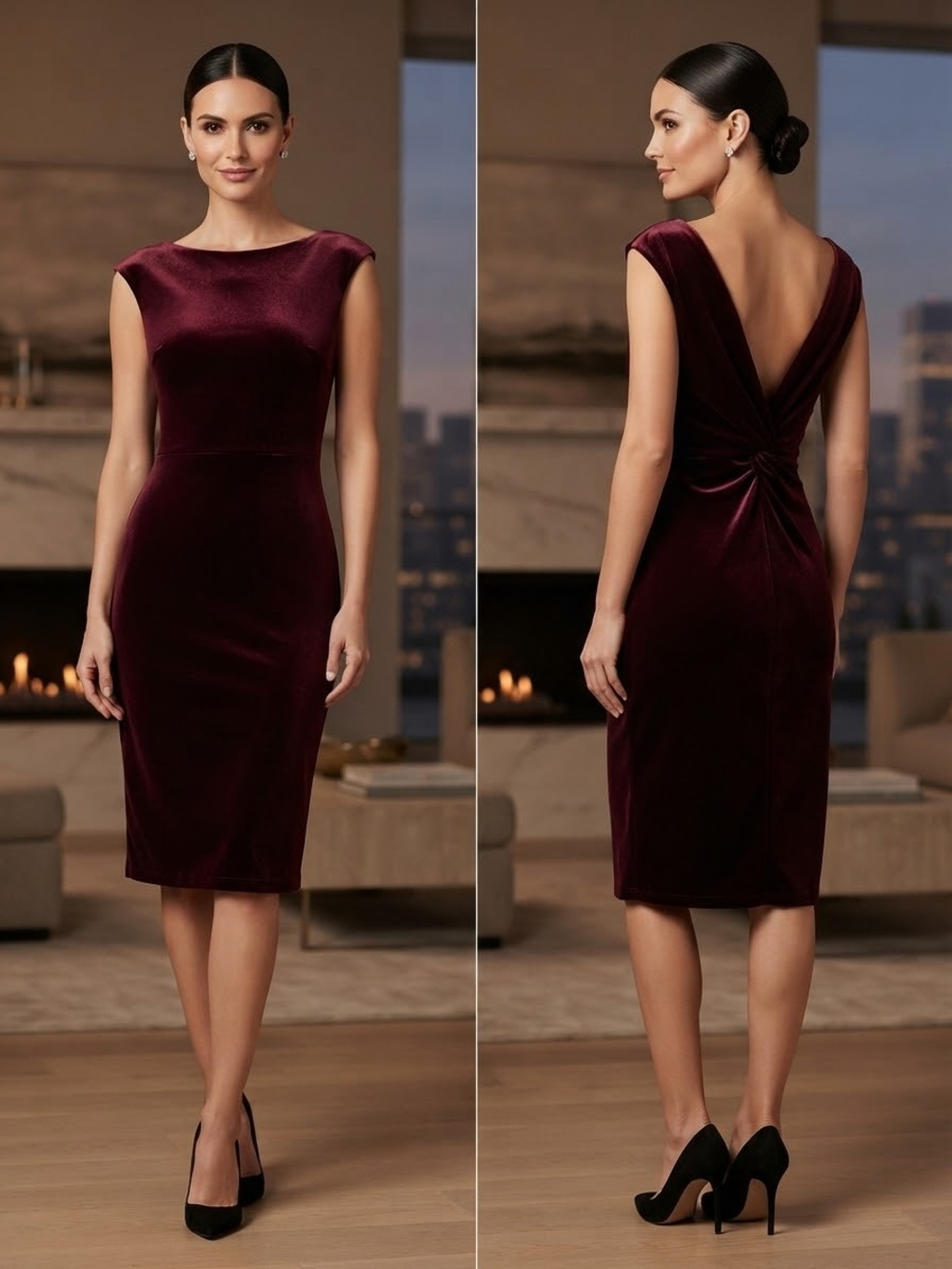 Laundry by Shelli Segal Velvet Midi Dress Wine Size 6 NWT